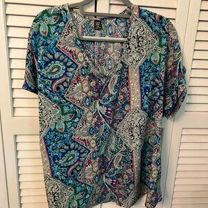 SHEIN Vibrant Blue and Green Paisley Blouse